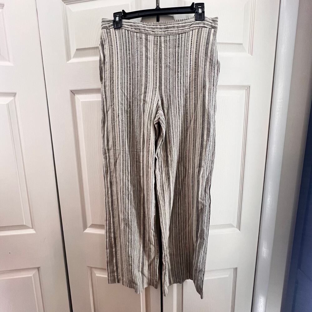 Coldwater Creek‎ Size M Linen Blend Striped Elastic Waist Black, Gray and Brown